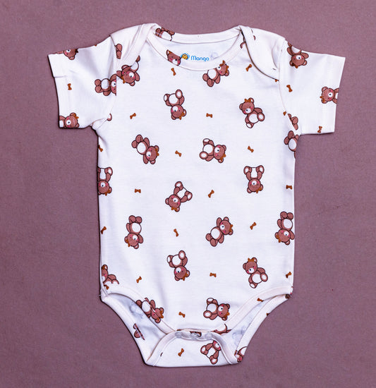 Romper Half sleeve with Brown Teddy Print | 100% COTTON | Mango Minis