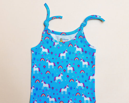 Jabla Knot-Sky Blue Unicorn Dress |100% COTTON | Mango Minis