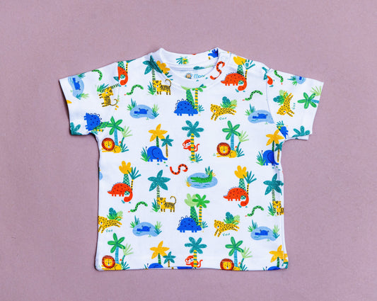 White T-Shirt for Babies with Jungle Print | 100% COTTON | Mango Minis