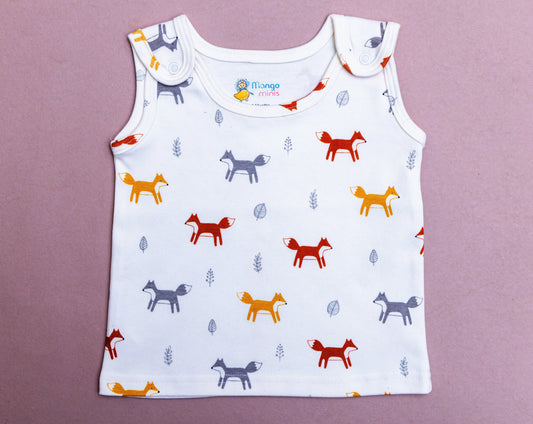 Jabla Open-White Dress with Adorable Fox Print | 100% COTTON | Mango Minis